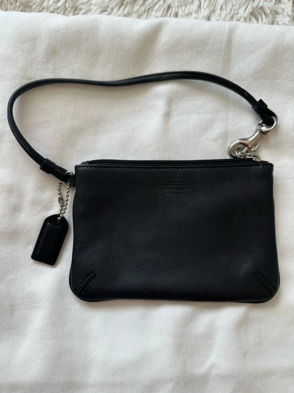 Coach Black Leather Wristlet Logo Lined Wristlet - Taupe Interior